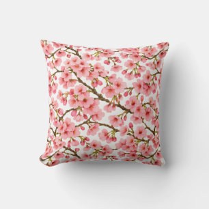 Pink Cherry Blossom Branch Pattern Cushion