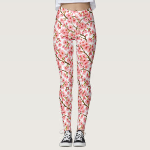 Pink Cherry Blossom Branch Pattern Leggings