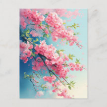 Pink Cherry Blossom Branches in Blue Sky