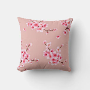 Pink Cherry Blossom Branches Pattern Cushion