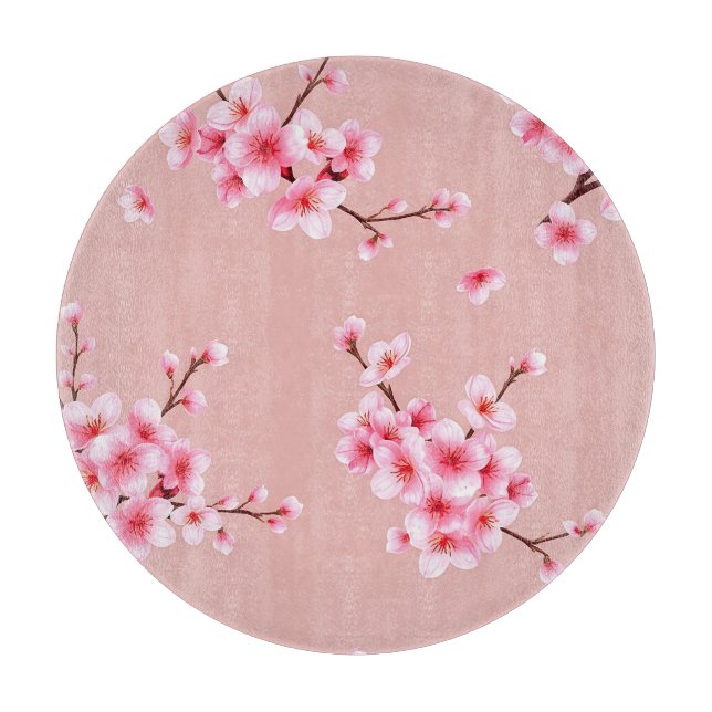 Pink Cherry Blossom Branches Pattern Cutting Board (Front)