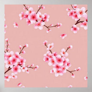 Pink Cherry Blossom Branches Pattern Poster