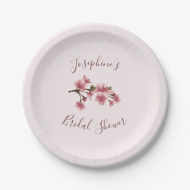 Pink Cherry Blossom Bridal Shower Paper Plate (Front)