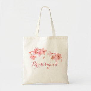 Pink cherry blossom bridesmaid wedding tote bag