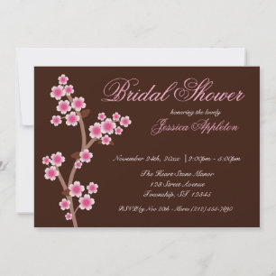 Pink Cherry Blossom Brown Bridal Shower Invitation