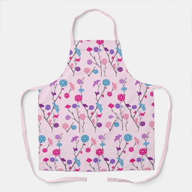 Pink Cherry Blossom Colourful Floral Pickleball Apron (Front)