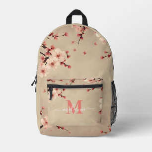 Pink Cherry Blossom Custom Monogram Name Printed Backpack