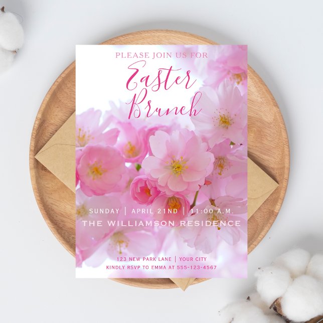 Pink Cherry Blossom Easter Brunch Invitation (Creator Uploaded)