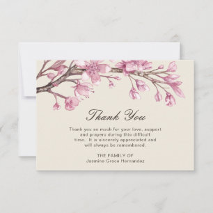 Pink Cherry Blossom Elegant Funeral Sympathy Thank You Card