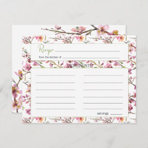 Pink Cherry Blossom Elegant Wedding Recipe Card