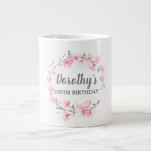 Pink Cherry Blossom Floral 100th Birthday Large Coffee Mug