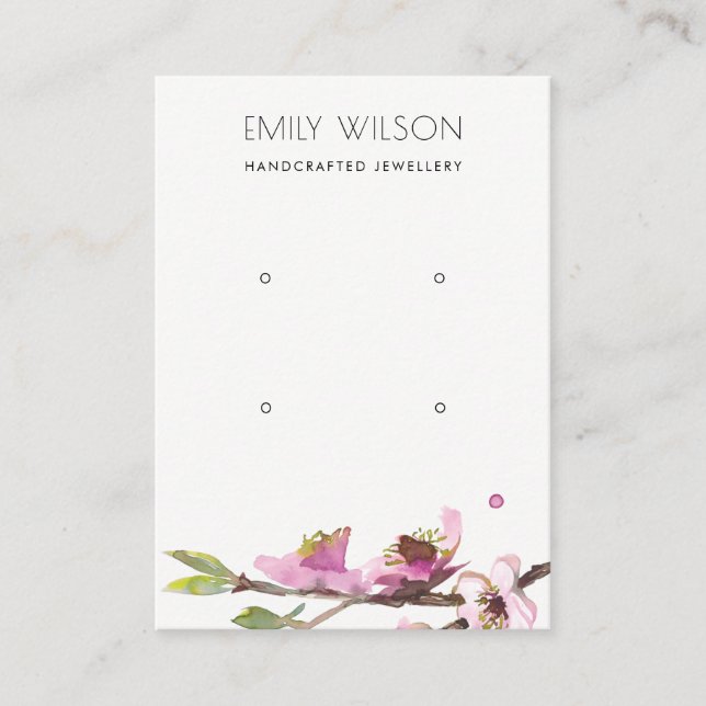 PINK CHERRY BLOSSOM FLORAL 2 EARRING DISPLAY LOGO BUSINESS CARD (Front)
