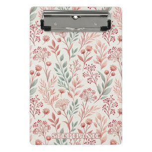 Pink Cherry Blossom, Floral and Leaves Pattern Mini Clipboard