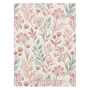 Pink Cherry Blossom, Floral and Leaves Pattern Tablecloth