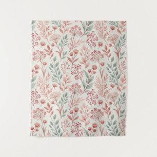 Pink Cherry Blossom, Floral and Leaves Pattern Tapestry