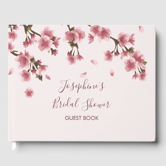 Pink Cherry Blossom Floral Bridal Shower Guest Book (Front)