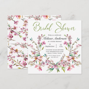 Pink Cherry Blossom Floral Bridal Shower Invitation