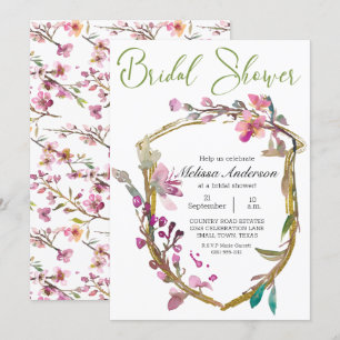Pink Cherry Blossom Floral Bridal Shower Invitation