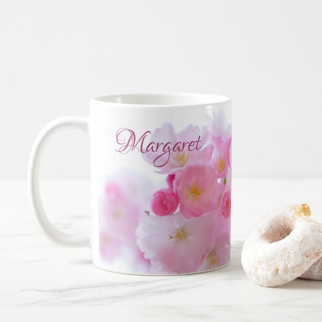 Pink Cherry Blossom Floral Coffee Mug (With Donut)