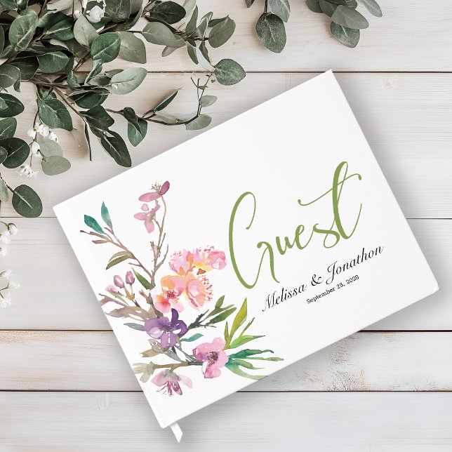 Pink Cherry Blossom Floral Elegant Wedding Guest Book (Creator Uploaded)