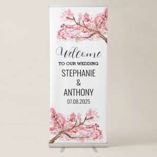 Pink Cherry Blossom Floral Elegant Wedding Retractable Banner