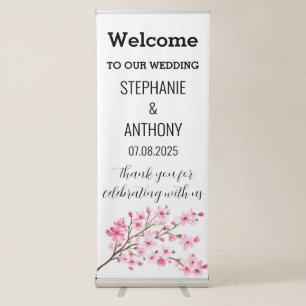 Pink Cherry Blossom Floral Elegant Wedding Retractable Banner