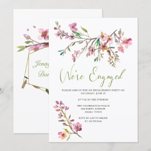 Pink Cherry Blossom Floral Engagement Party Invitation