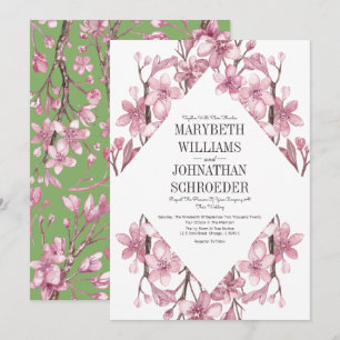 Pink Cherry Blossom Floral Frame Wedding Invitation