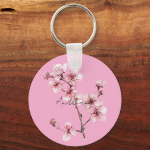 Pink Cherry Blossom Floral  Key Ring