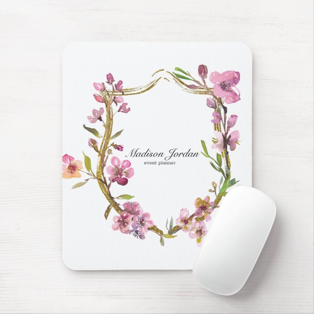 Pink Cherry Blossom Floral Mouse Pad (With Mouse)