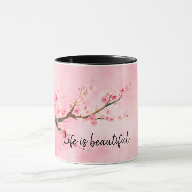 Pink Cherry Blossom Floral        Mug (Center)