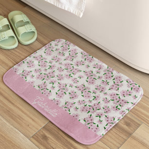 Pink cherry blossom Floral Pattern Name Bath Mat