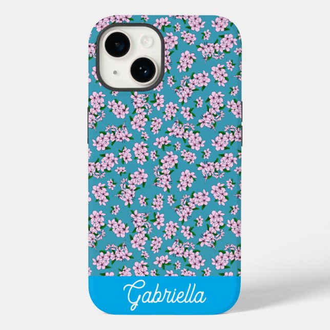 Pink cherry blossom Floral Pattern Name Case-Mate iPhone Case (Back)