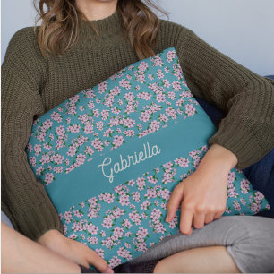 Pink cherry blossom Floral Pattern Name Cushion