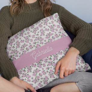 Pink cherry blossom Floral Pattern Name Cushion