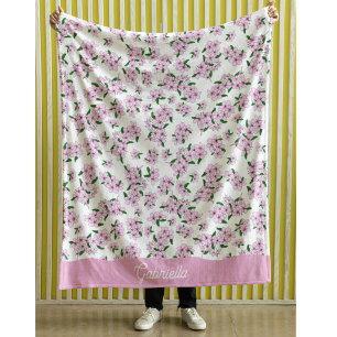 Pink cherry blossom Floral Pattern Name Fleece Blanket
