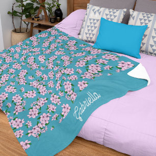 Pink cherry blossom Floral Pattern Name Fleece Blanket