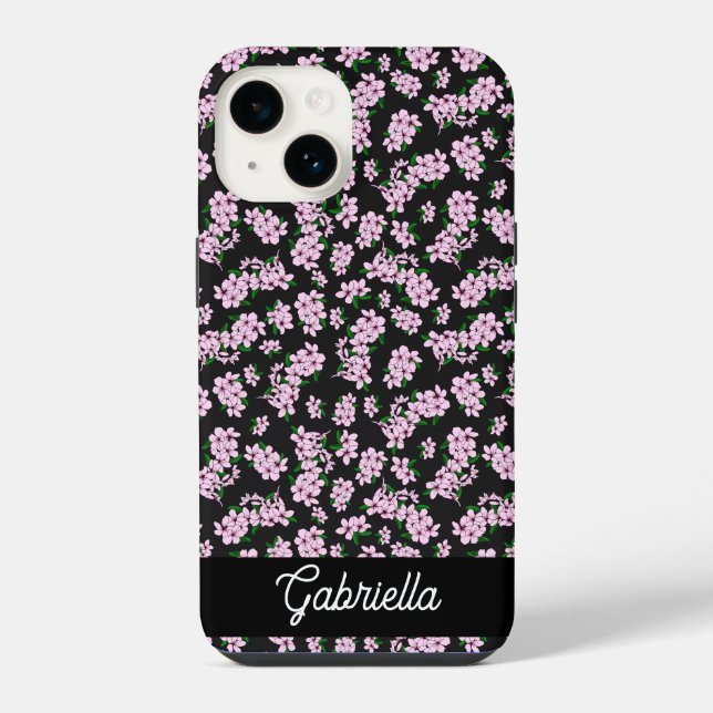 Pink cherry blossom Floral Pattern Name iPhone Case (Back)