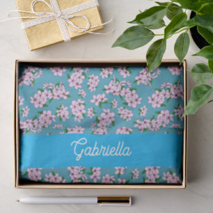 Pink cherry blossom Floral Pattern Name Tissue Paper
