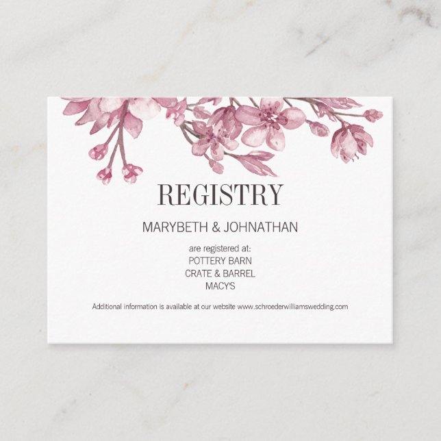 Pink Cherry Blossom Floral Registry Enclosure Card (Front)