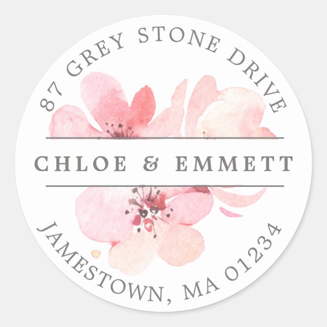 Pink Cherry Blossom Floral Return Address Label (Front)