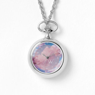 Pink Cherry Blossom Floral Sakura Custom Initials Watch