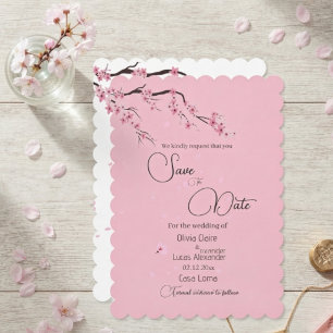 Pink Cherry Blossom Floral Sakura Watercolor Save The Date