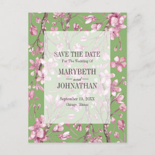 Pink Cherry Blossom Floral Save The Date Invitation Postcard