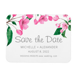 Pink Cherry Blossom. Floral Spring save the date Magnet