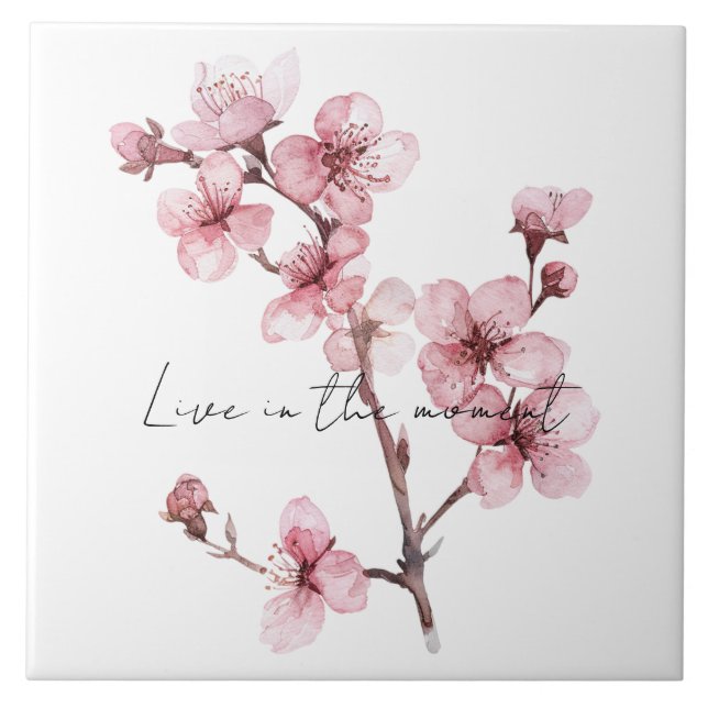 Pink Cherry Blossom Floral  Tile (Front)