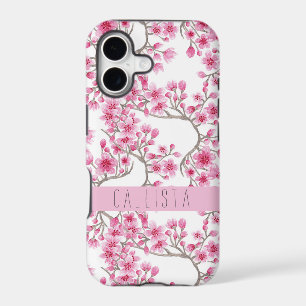 Pink Cherry Blossom Floral Watercolor Monogram