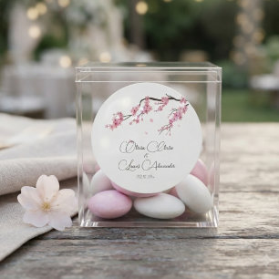 Pink Cherry Blossom Floral Watercolor wedding Classic Round Sticker