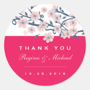 Pink Cherry Blossom Floral Wedding Favour Sticker