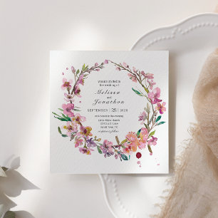 Pink Cherry Blossom Floral Wedding Invitation